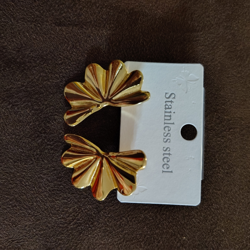 Gold Stainless Steel Fan Earrings
